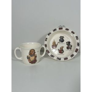 Alice Adventures in Wonderland Childs Set Of Bowl And Mug Vintage Tempest 1987
